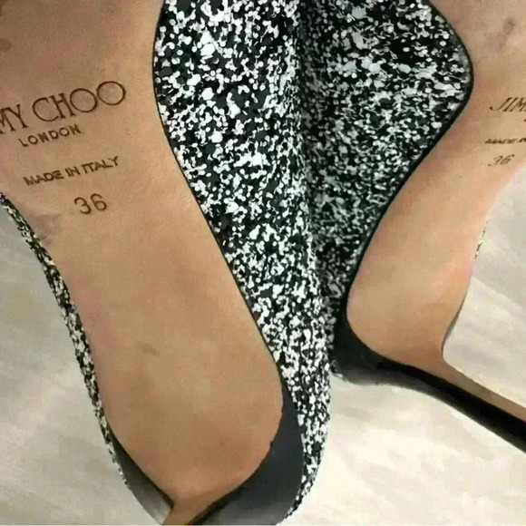 Jimmy Choo Monochrome Coarse Glitter Fabric Romy Pointed Toe Pumps Size 36 - Picture 9 of 12